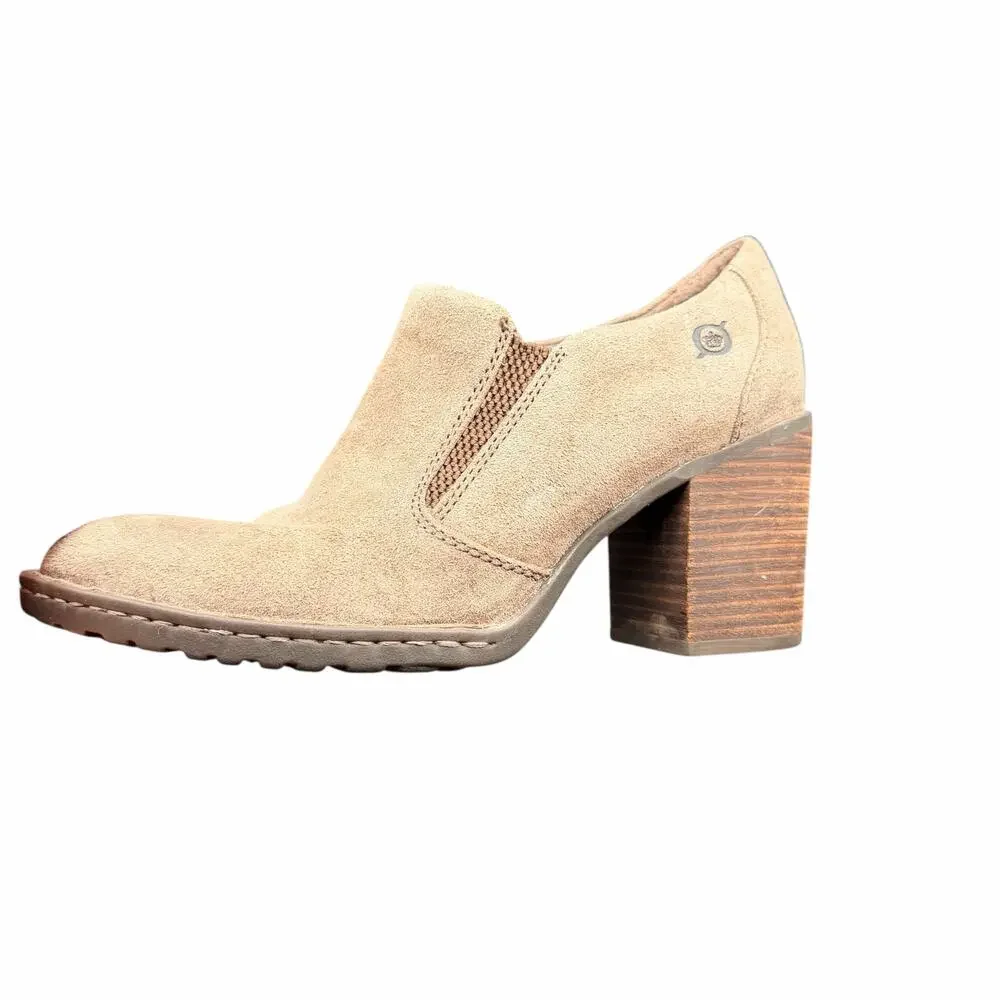 Born Suede Slip On Shootie Booties Women’s 8 Taupe Block Heel Comfort